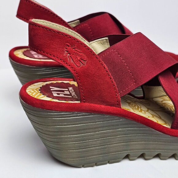 Fly London Yaji888fly Copido Red Wedge Slingback Open Toe Heels, 36, - Picture 5 of 9